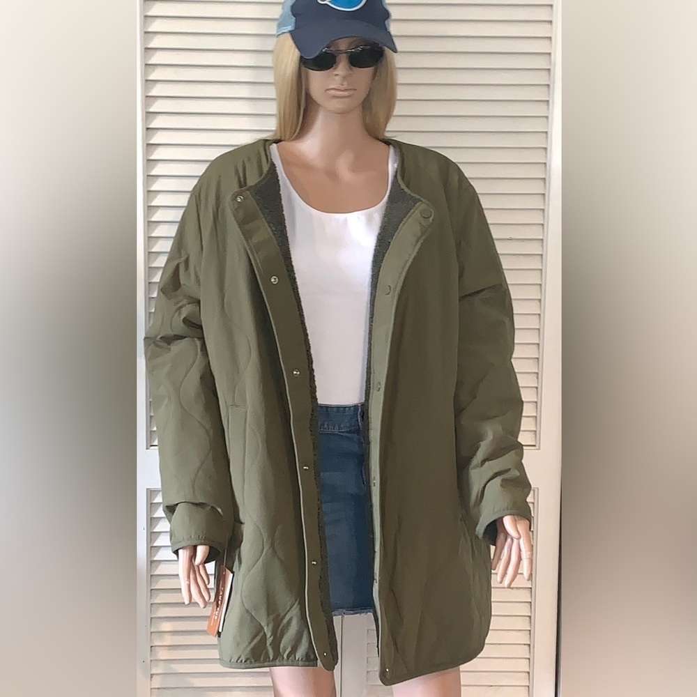 NEW Koolaburra by UGG Reversible Sherpa Quilted Jacket Olive Women's XXL